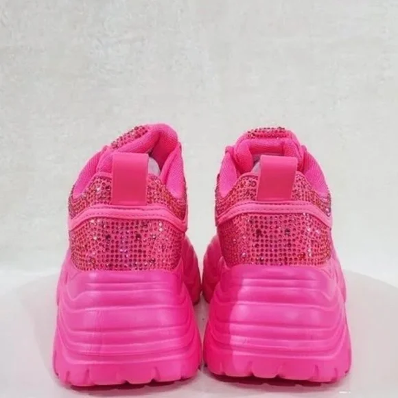 * Berness Hot Pink Rhinestone Platform Sneakers - Picture 5 of 6